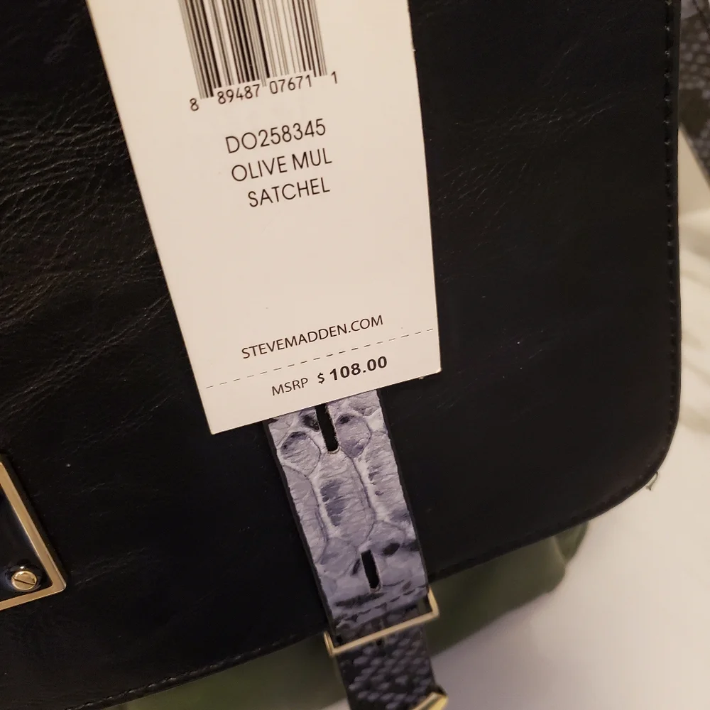 Nwt Steve Madden Black And Green Satchel